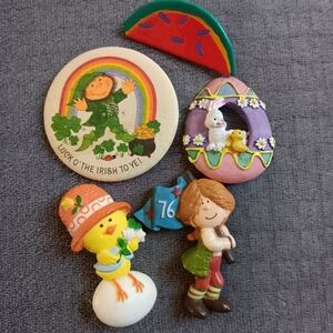 Vintage 80s 90s Spring Colorful Brooch Lot Pin Set Of 5, Easter Summer Chunky